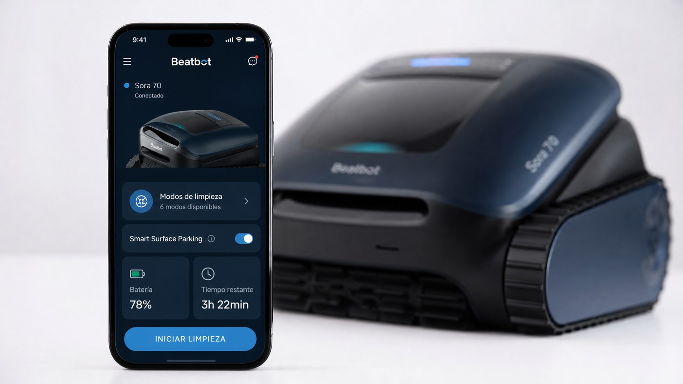 Beatbot Sora 70 reseña — interfaz de la app Beatbot con los 6 modos de limpieza