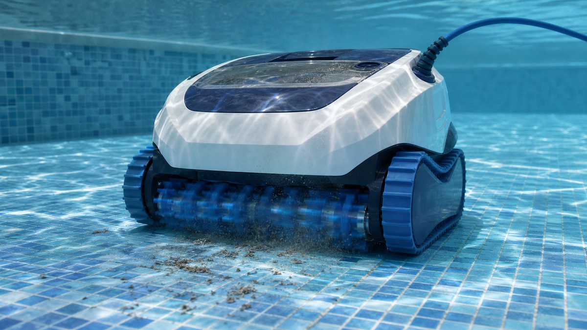 Dolphin S300 opiniones — limpiando el fondo de una piscina de gresite