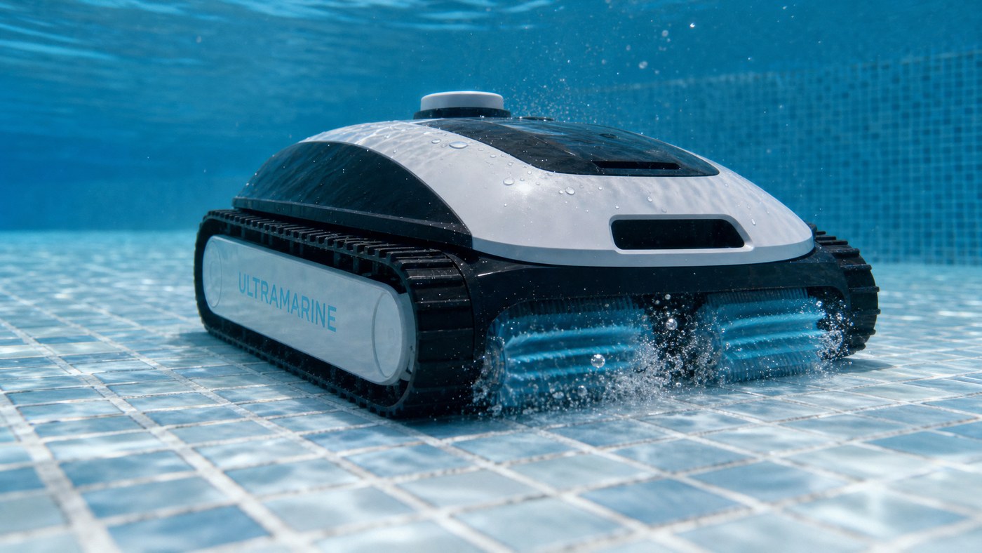 Ecovacs Ultramarine P1 opiniones — limpiando el fondo con cepillos cyan