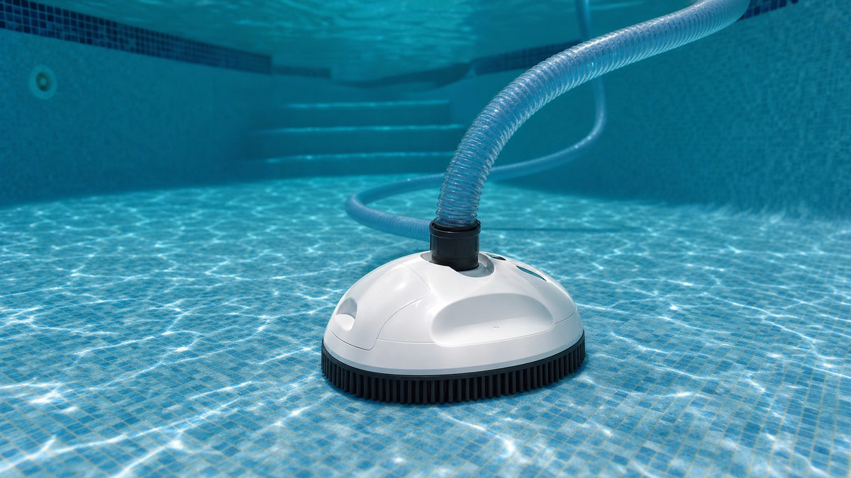 Hayward Navigator V-FLEX reseña — limpiando el fondo de una piscina conectado al skimmer