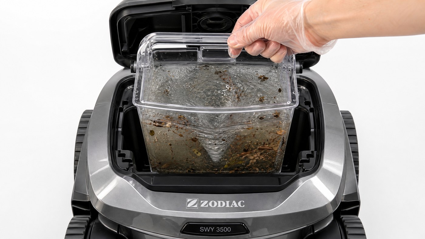 Zodiac Sweepy SWY 3500 reseña — detalle de la aspiración ciclónica Vortex®