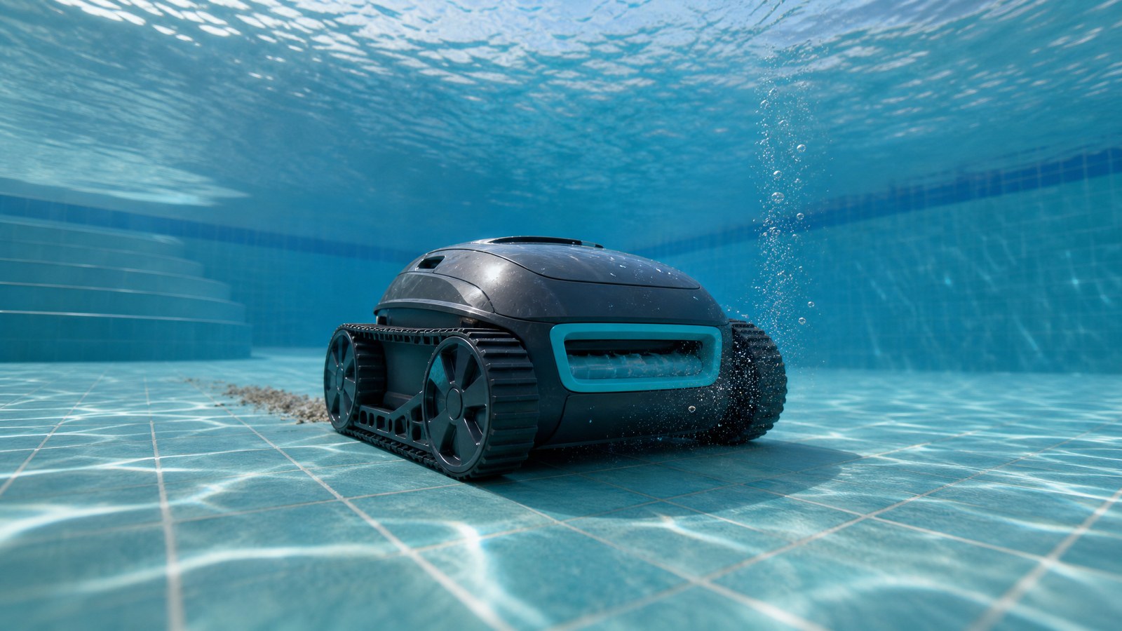 WYBOT E-TRON i 20 NG opiniones — limpiando el fondo de una piscina residencial