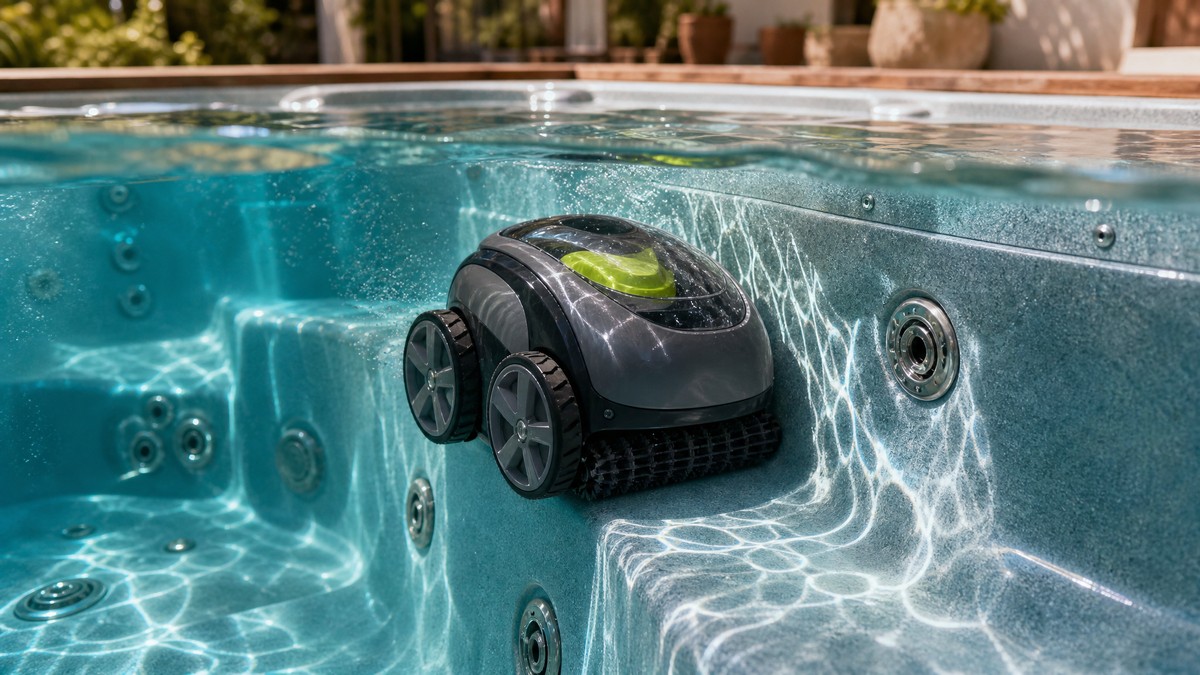 Zodiac SPABOT OS 0800 opiniones — limpiando el fondo y la pared de un spa residencial